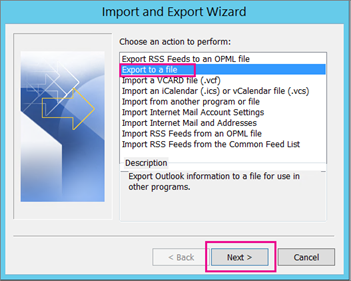 outlook export to a file